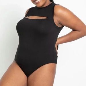 Eloquii 22/24 Black Bodysuit Sleeveless Peek A Boo Neckline Plus Size NWOT